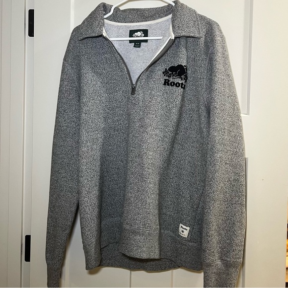 Roots Salt and Pepper Grey Quarter Zip Sweatshirt Size Medium Men’s Sweater Soft - Picture 1 of 9